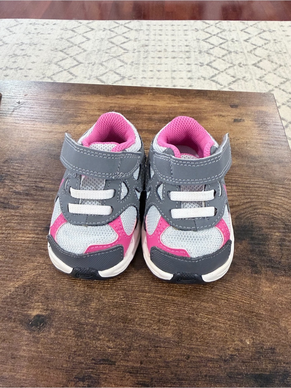 Nike Kids Gray and Pink Velcro Sneakers size 2c